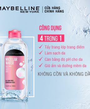 Nước Tẩy Trang Maybelline 4 Trong 1 Không Cồn Cho Mọi Loại Da 400ml 4-in-1 Micellar Water