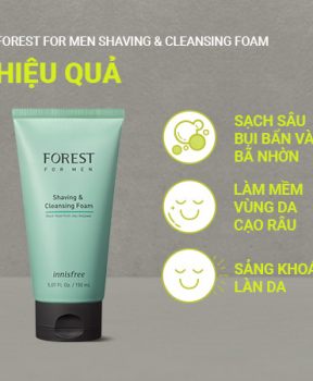Sữa rửa mặt kết hợp làm mềm vùng da cạo râu innisfree Forest for men Shaving & Cleansing Foam 150 mL