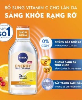 Nước Tẩy Trang Nivea Energy Dưỡng Sáng, Mờ Thâm 400ml Energy Micellar Water
