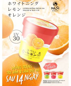 Lotion dưỡng thể trắng da Hasi yogurt & trái cây (chiết xuất dâu tây, yến mạch) uv30 180g