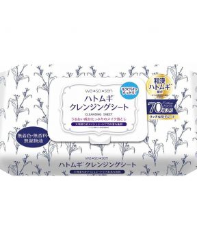 Khăn Ướt Tẩy Trang Wasosen Từ Hạt Ý Dĩ & Lá Phỉ 70 Miếng Hatomugi Cleansing Sheet