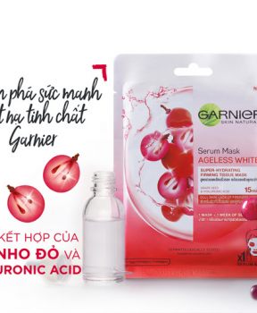 Garnier Mặt nạ giấy Serum Mask Ageless White Firming Hydration Grape Seeds & Hyaluron 28g